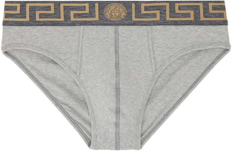 Серые трусы с каймой Greca Versace Underwear, цвет Gray/Gold