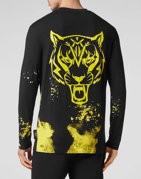 Футболка с круглым вырезом LS Tiger Plein Sport, цвет Black/Yellow Fluo
