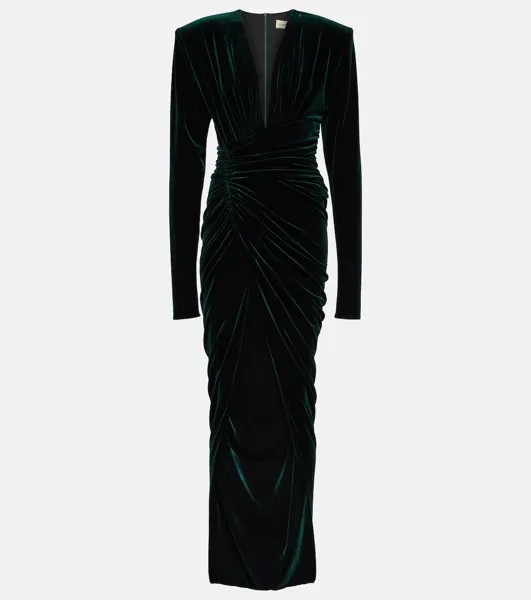 Бархатное платье со сборками Alexandre Vauthier, зеленый