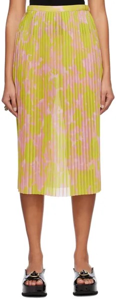 Желто-розовая юбка-миди со складками Dries Van Noten