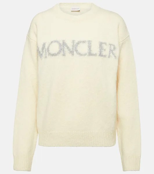 Шерстяной свитер с логотипом MONCLER, белый