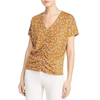 Kenneth Cole New York Женская футболка с цветочным принтом и рюшами, коричневая, XS