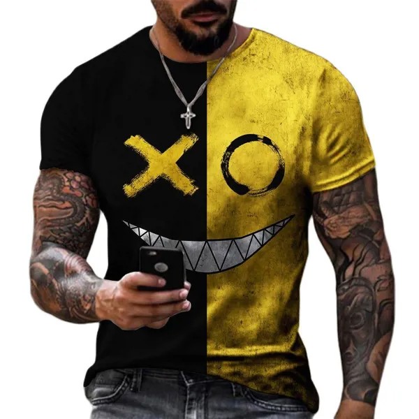 Смешные XOXO Улыбающееся лицо Графическое 3D-печатные мужские футболки Уличная мода Повседневная спортивная рубашка Мужская O-образный вырез Оверсайз Футболка Топы