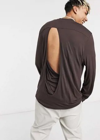 Бежевый свободный лонгслив из вискозы с отделкой на спине ASOS DESIGN-Светло-бежевый