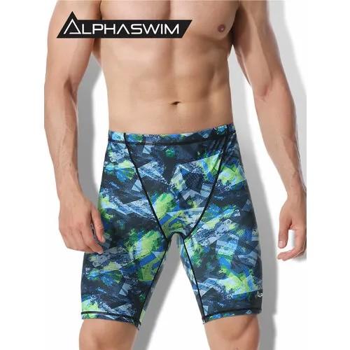 Плавки ALPHA SWIM джаммеры, размер XL/52, серый, голубой, зеленый