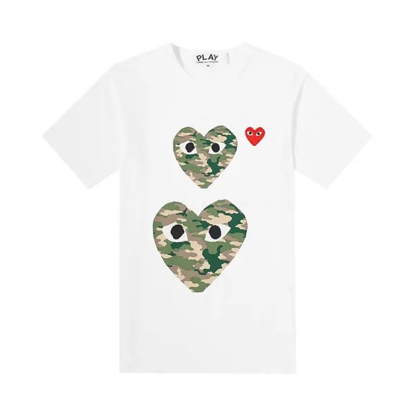 Футболка Comme des Garçons Short-Sleeve Play T-Shirt With Double Camo Hearts 'White', белый