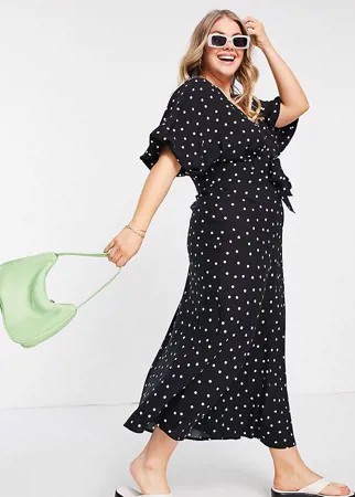 Чайное платье миди в горошек с завязкой ASOS DESIGN Curve-Многоцветный