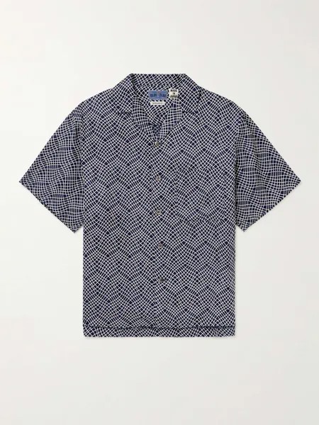 Рубашка из льна и крепа с принтом Camp-Collar BLUE BLUE JAPAN, индиго