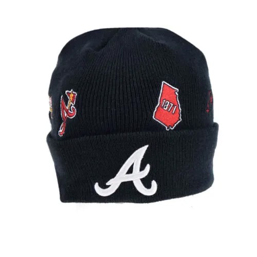 Мужская шапка-бини New Era Atlanta Braves Knit Identity черно-белая 60268101