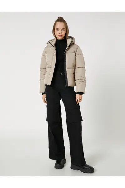 Короткая куртка-пуховик с карманом на молнии с капюшоном Koton, экрю