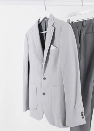 Светло-серый пиджак из пике узкого кроя Burton Menswear