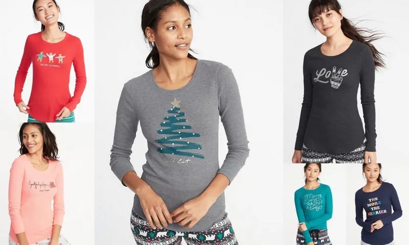 NWT Old Navy Термальная футболка женская мягкая вафельная вязка Love Christmas Tree XS M