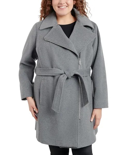 Женское асимметричное пальто с запахом и поясом больших размеров больших размеров Michael Kors, серый