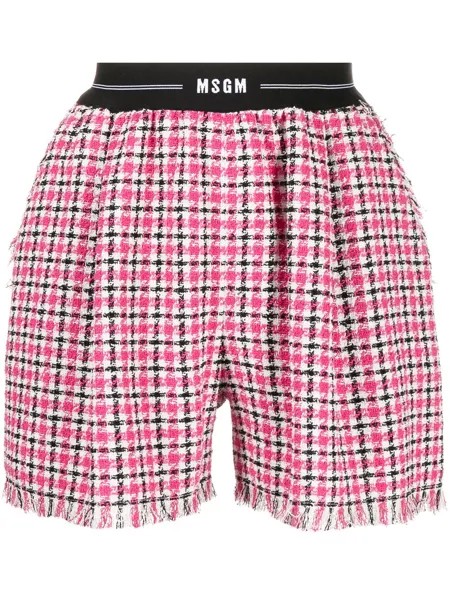 MSGM шорты в клетку с бахромой