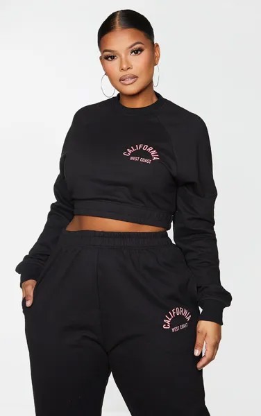 PrettyLittleThing Укороченный свитшот Plus Black California