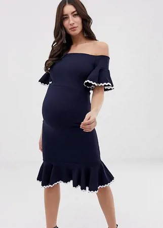 Темно-синее платье-футляр с открытыми плечами Queen Bee Maternity-Мульти
