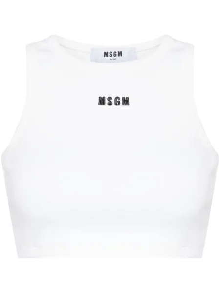 MSGM укороченный топ с вышитым логотипом, белый