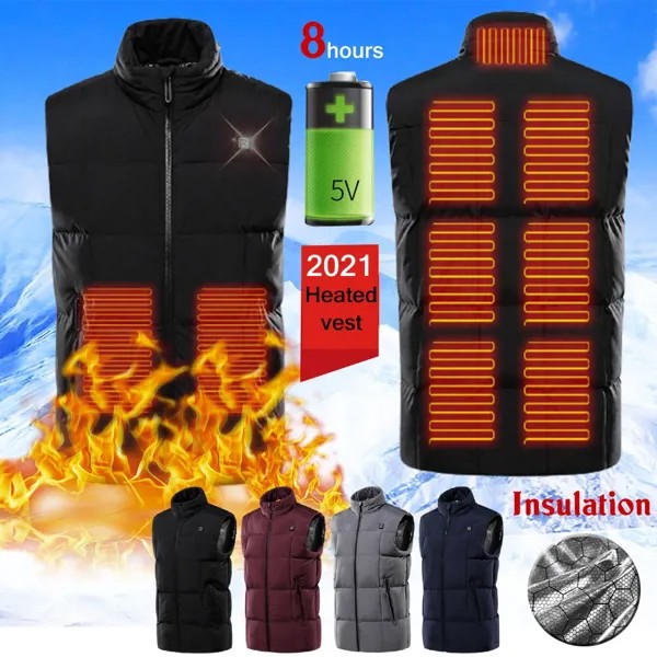 2021 Зимняя Мужская Уличная электрическая жилетка с подогревом через USB термальная Полиэстеровая Теплая Охотничья Куртка для кемпинга и пеше...