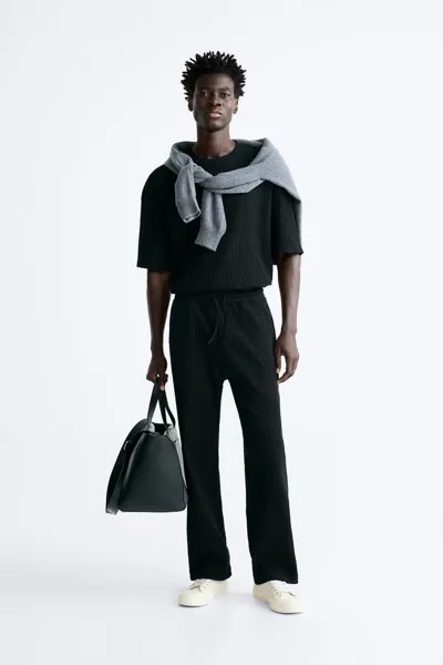 Ребристые джоггеры ZARA, черный