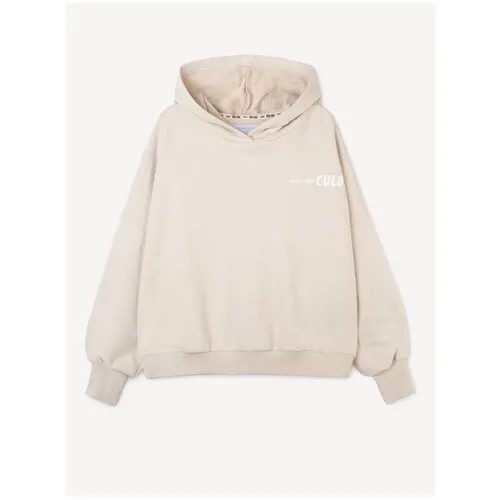 Бежевое худи oversize с надписью для девочки Gloria Jeans, размер 10-12л/146-152