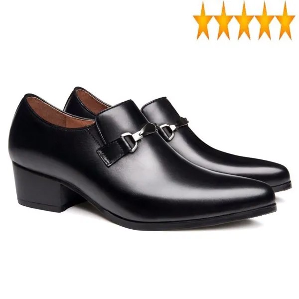 Туфли мужские деловые из натуральной кожи, воздухопроницаемые лоферы, заостренный носок, высокий каблук, английский стиль, офисная обувь, черные