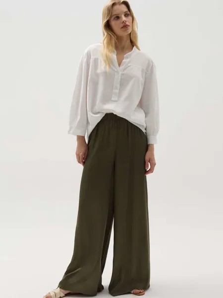 Атласные брюки палаццо Hybrid, цвет moss green