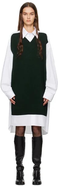 Бело-зеленое платье со вставками Optic Maison Margiela