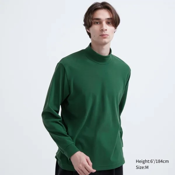 Футболка флисовая Uniqlo с вырезом и длинными рукавами, зеленый