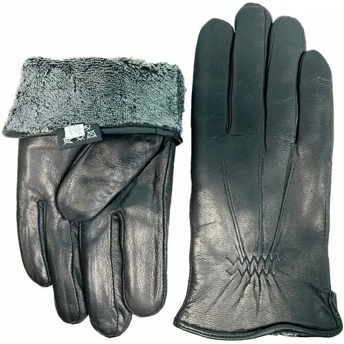 Перчатки кожаные черные уставные армейские зимние черные складки 10