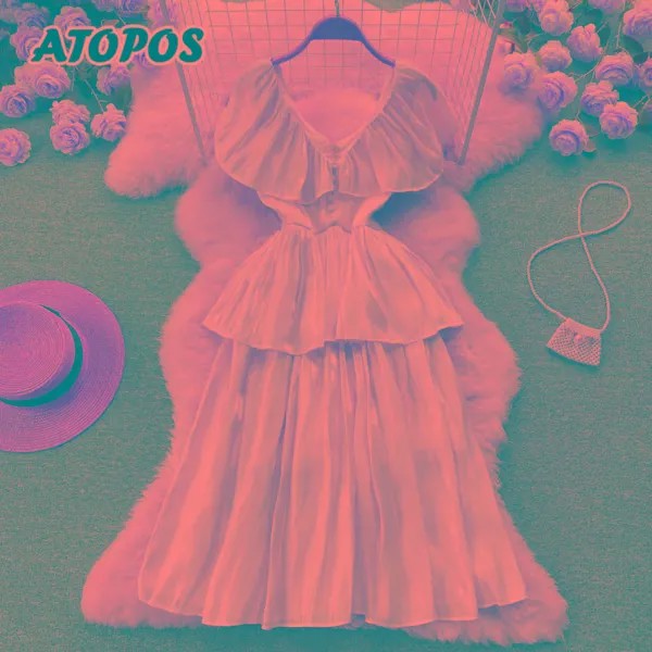 Женское милое элегантное платье Atopos, летние платья-миди абрикосового цвета с оборками и высокой талией, женский халат, сарафан, женская одеж...