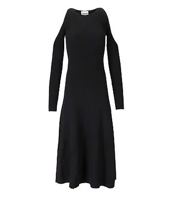 Женское черное платье миди в рубчик с вырезами Ganni