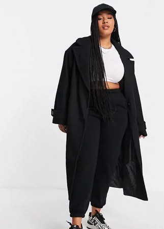 Черное пальто макси в стиле oversized из саржи ASOS DESIGN Curve-Черный цвет