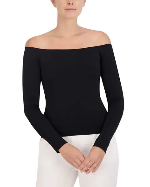 Топ-свитер с открытыми плечами в рубчик BCBGMAXAZRIA, цвет Black