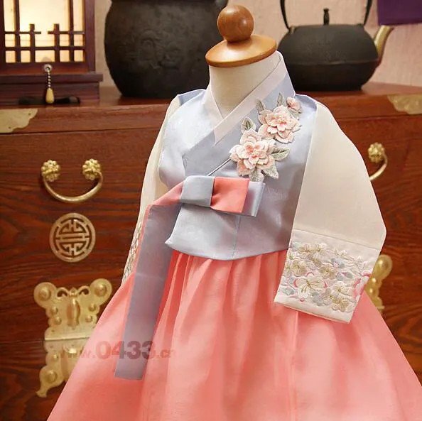 Традиционная корейская одежда для девочек Hanbok платье с длинным рукавом вышивка для сцены 65-130 для маленьких детей