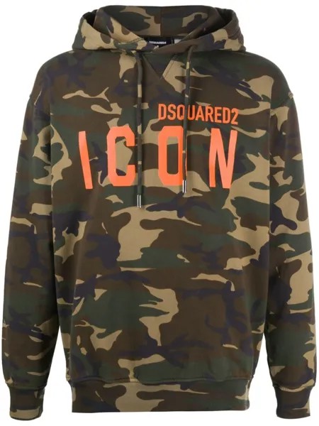 Камуфляжное худи с логотипом Dsquared2, зеленый