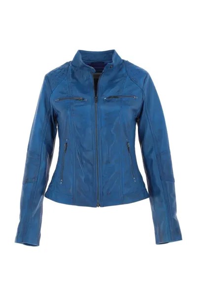 Модная куртка в байкерском стиле из натуральной кожи Donna Milano Ashwood Leather, синий