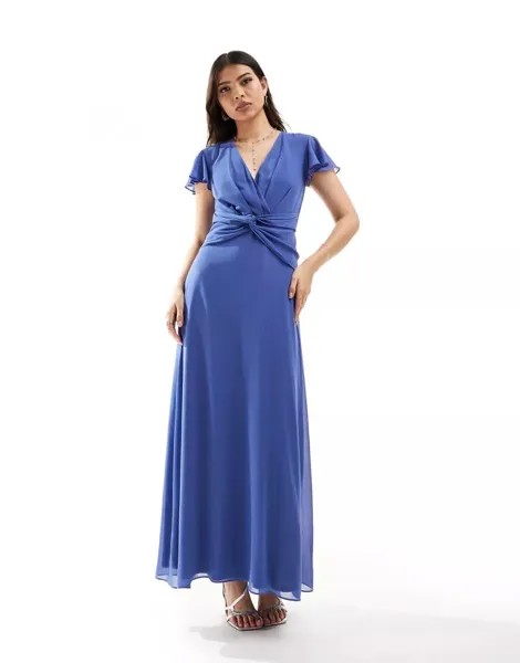 Голубое астровое платье макси с запахом спереди TFNC Bridesmaid