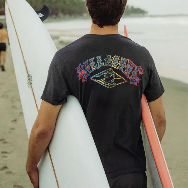 Мужская футболка для серфинга в стиле ретро с принтом Billabong Beach Vacation Повседневная футболка черного цвета