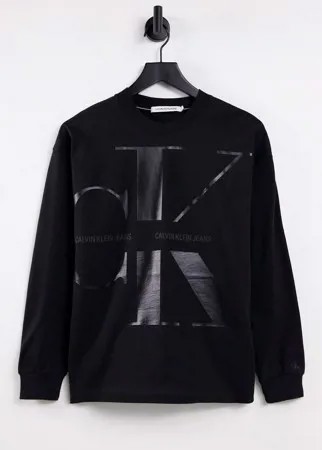 Черный лонгслив с крупным логотипом Calvin Klein Jeans-Черный цвет