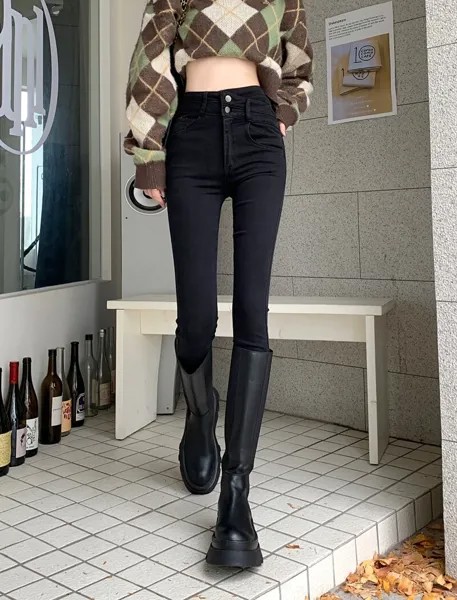 Черные джинсы GG2056, женские осенне-зимние корейские облегающие эластичные леггинсы с высокой талией для девушек, новинка 2022