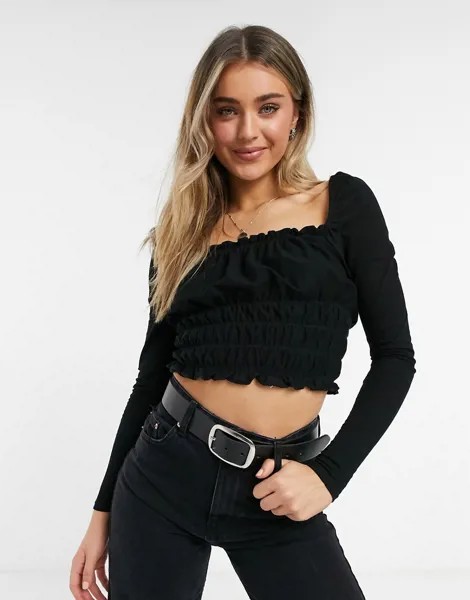 Черный укороченный лонгслив со сборками Miss Selfridge