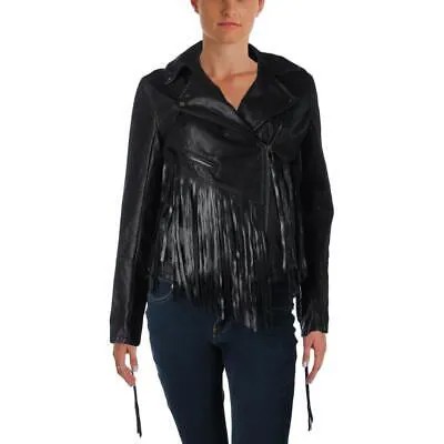 [BLANKNYC] Женская черная мотоциклетная куртка из искусственной кожи с бахромой, пальто S BHFO 2575