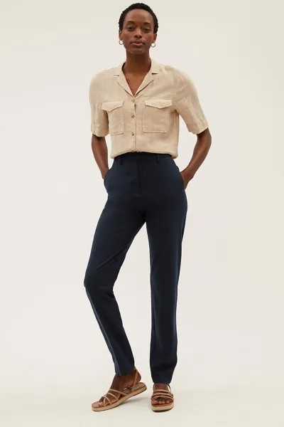 Прямые брюки с завышенной талией Marks & Spencer, синий