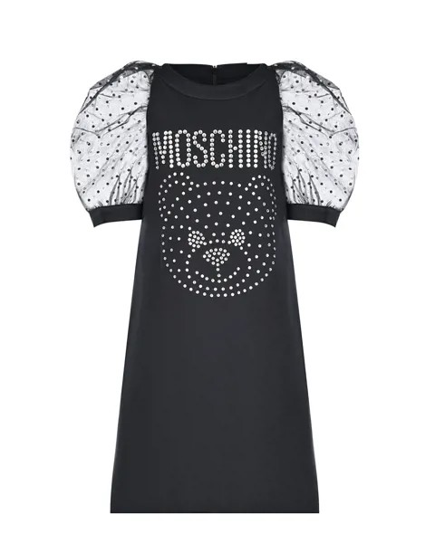 Черное платье с декором стразами Moschino детское