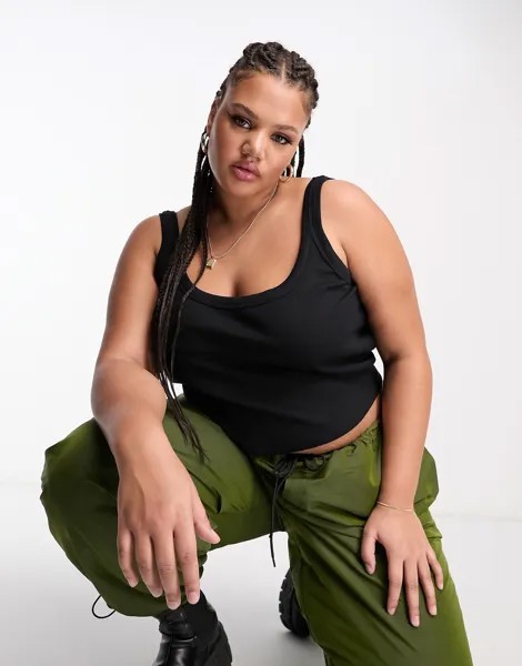 Черный жилет в рубчик с овальным вырезом ASOS DESIGN Curve ASOS Curve