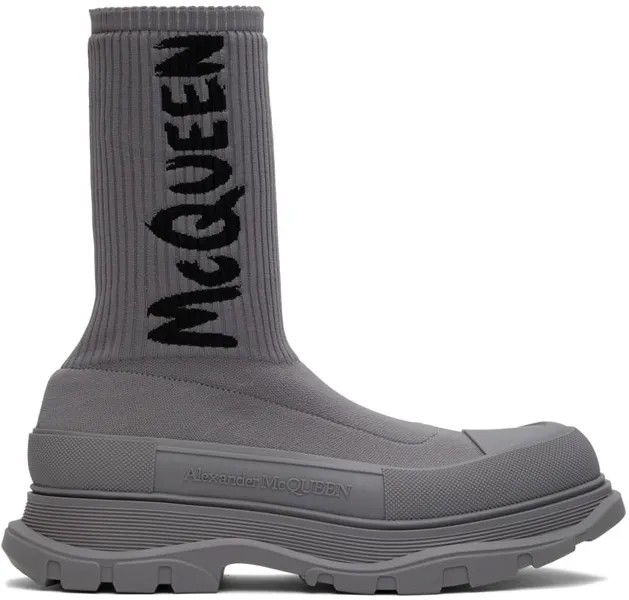Серые высокие кеды с граффити Tread Slick Alexander McQueen