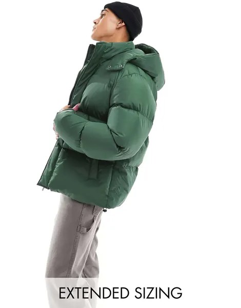 Лесно-зеленая непромокаемая куртка-пуховик со съемным капюшоном ASOS