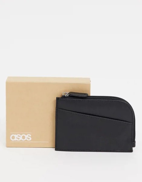 Кожаный бумажник для монет на молнии ASOS DESIGN-Черный