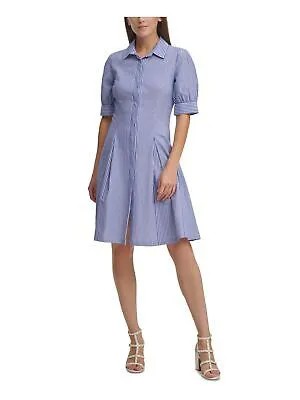 Женское синее вечернее платье-рубашка DKNY с рукавом выше колена на пуговицах 8