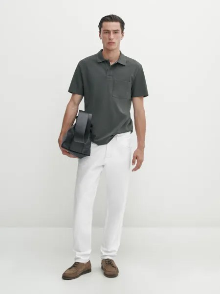 Рубашка-Поло из фактурного хлопка с карманом Massimo Dutti, синий